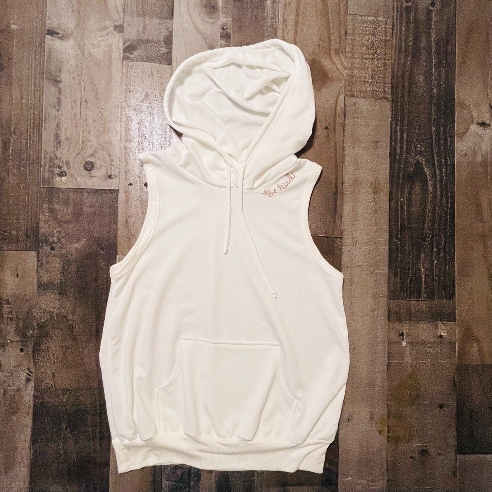 Cream Sleeveless Hoodie Sweatshirt